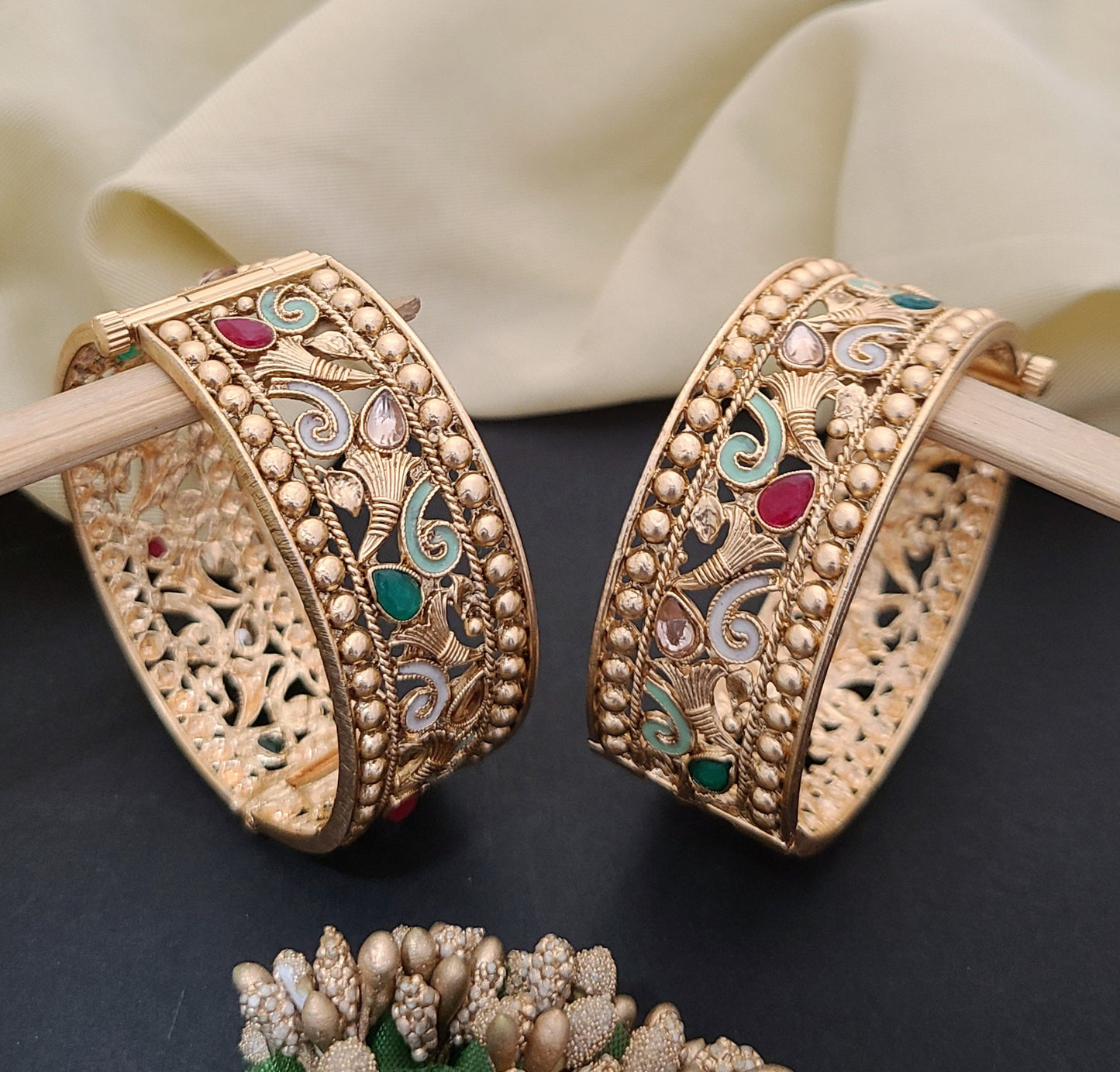 Antique Gold Bangles with Multicolor Enamel Work