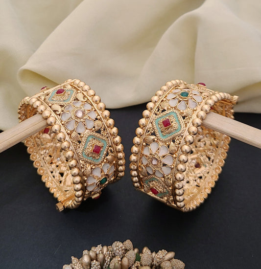 Gold-Plated Floral Bangles with Enamel & Stonework