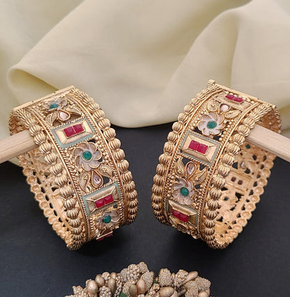 Grand Gold Bangles with Floral & Enamel Accents