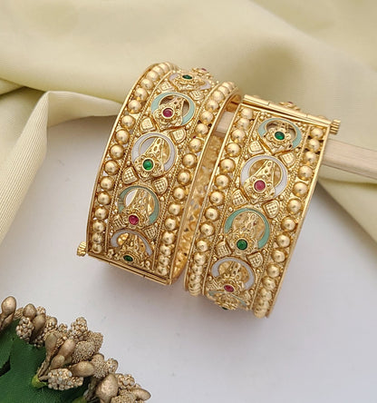 Gold Bangles with Traditional Filigree & Enamel Accents