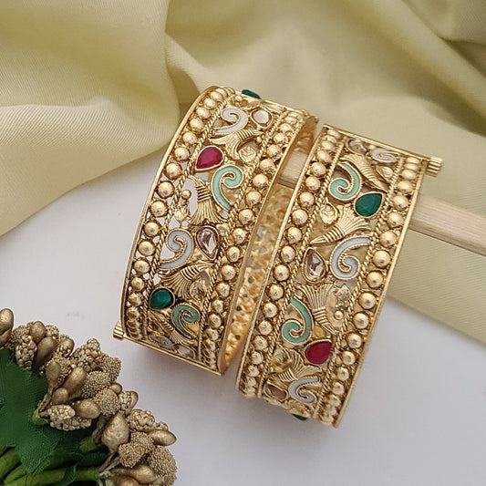 Antique Gold Bangles with Multicolor Enamel Work