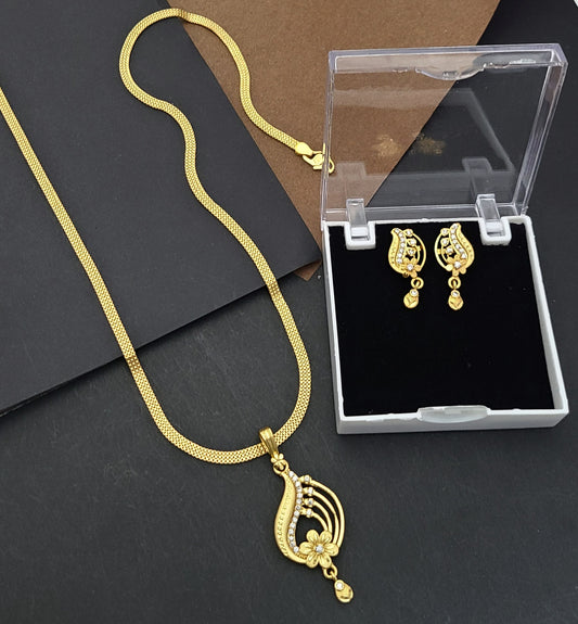 Floral Gold-Plated Pendant Set with AD Accents