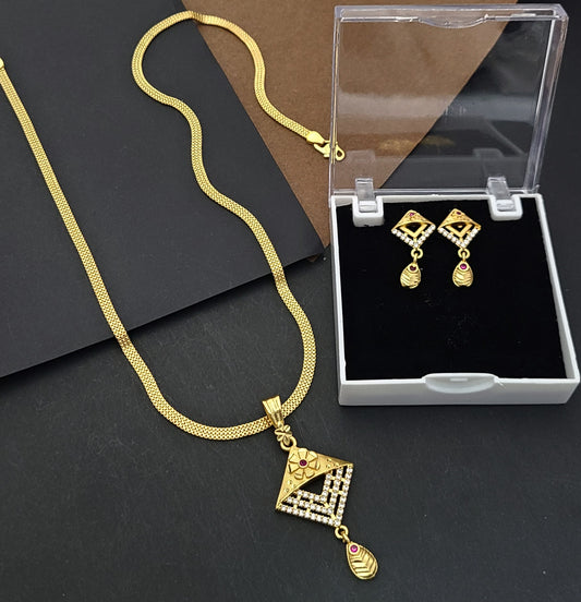 Geometric Gold-Plated Pendant Set with AD Stones