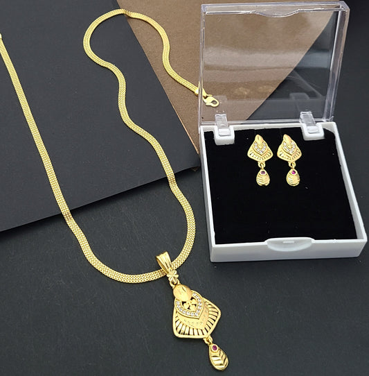 Gold-Plated Pendant Set with Intricate Design & AD Stones