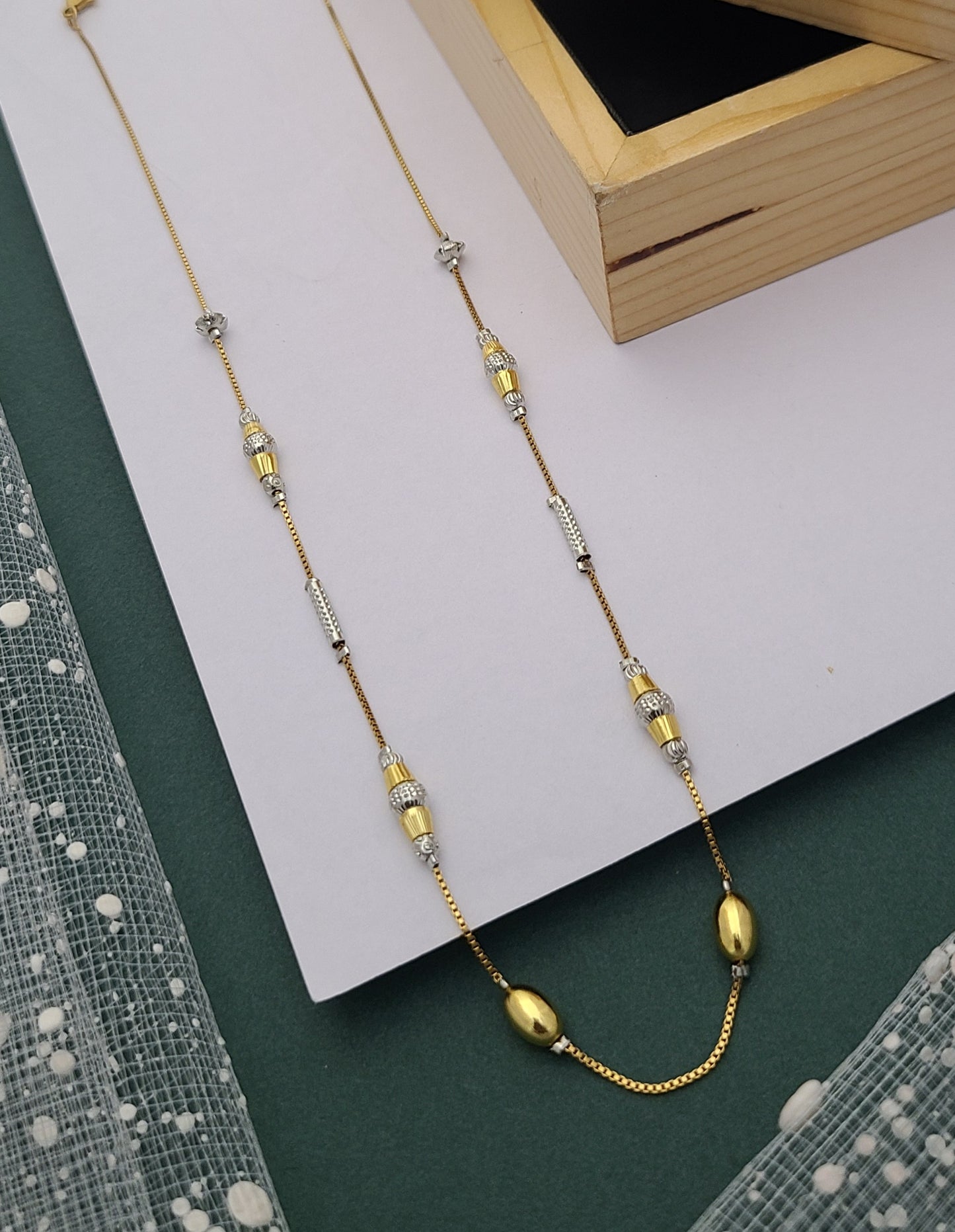 Dual-Tone Gold & Silver Beaded Necklace – Timeless Elegance