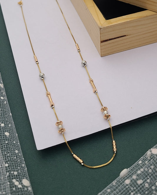 Elegant Gold-Plated Beaded Necklace with Dual-Tone Accents