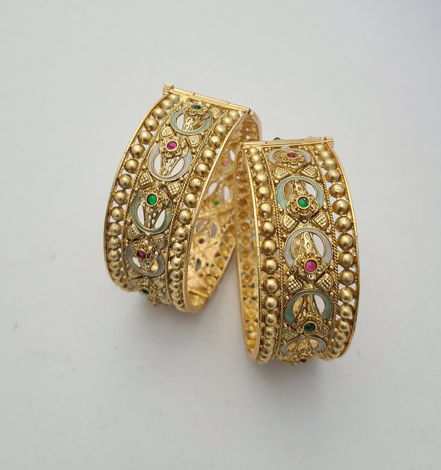 Gold Bangles with Traditional Filigree & Enamel Accents