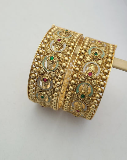 Gold Bangles with Traditional Filigree & Enamel Accents