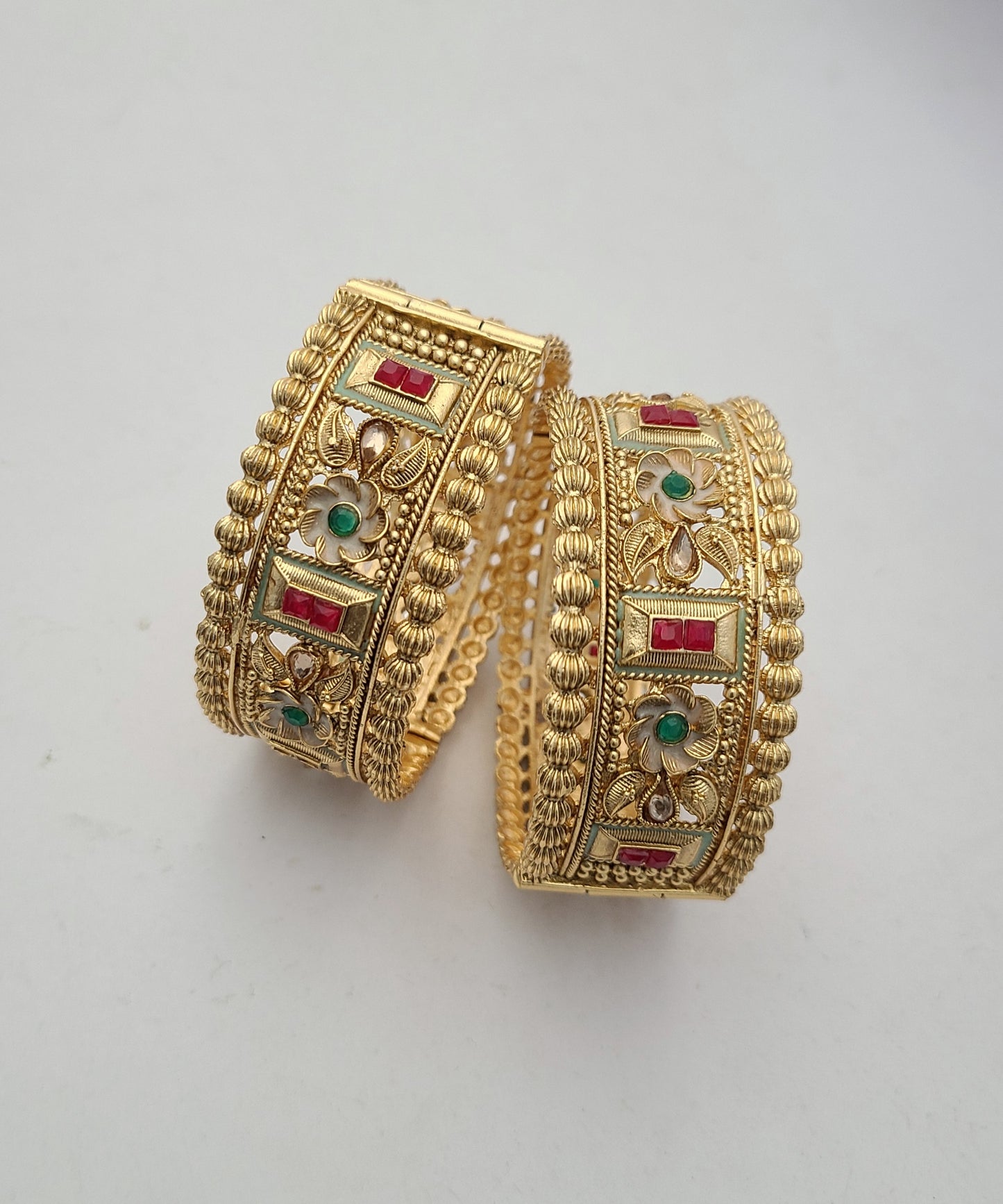 Grand Gold Bangles with Floral & Enamel Accents