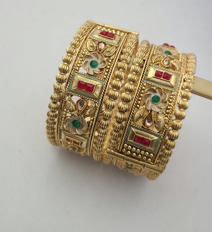 Grand Gold Bangles with Floral & Enamel Accents