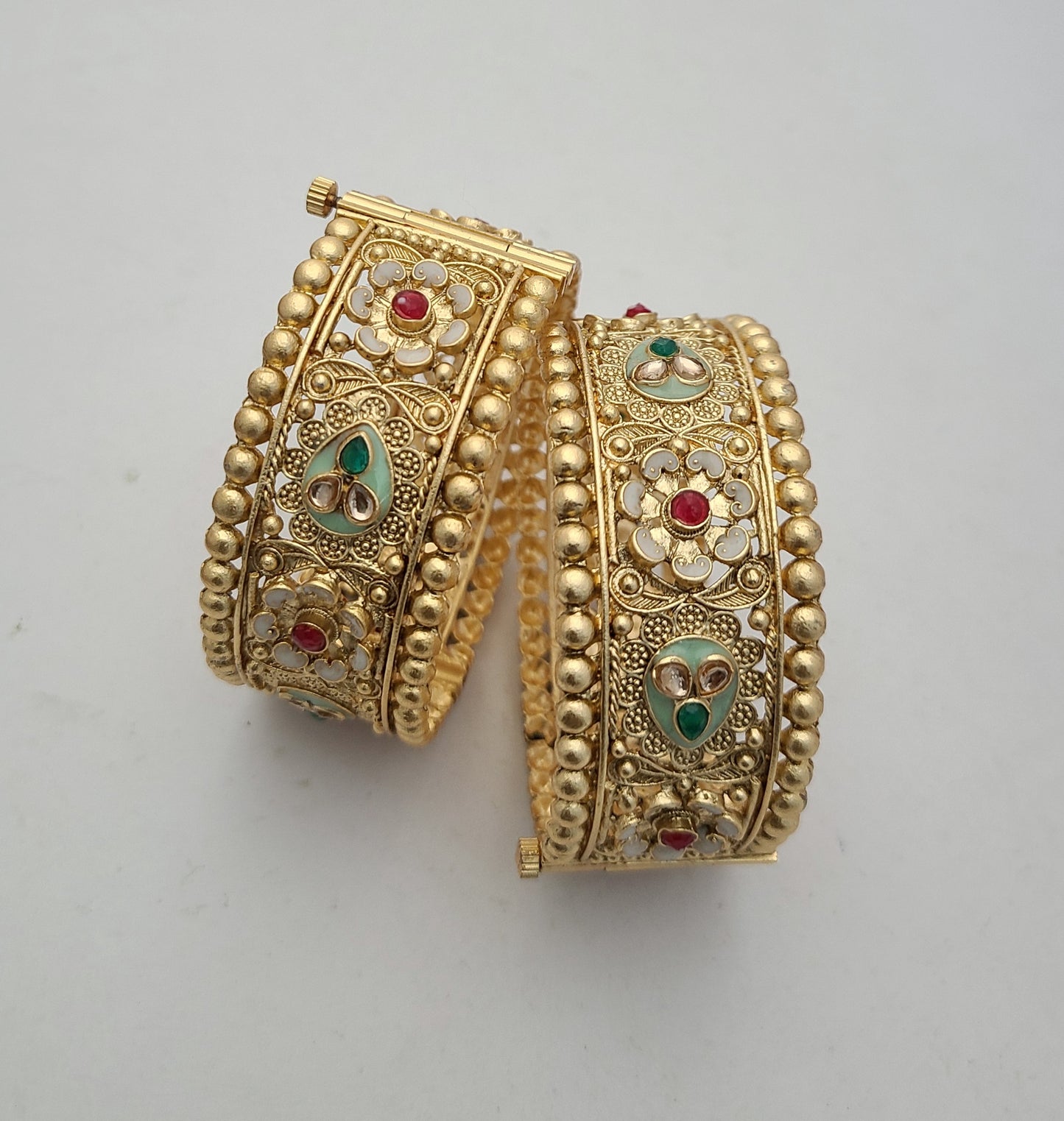 Royal Gold Bangles with Floral & Pearl-Inspired Detailing