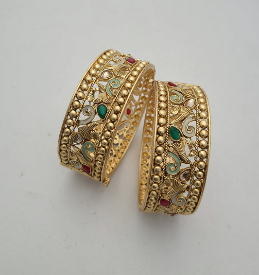 Antique Gold Bangles with Multicolor Enamel Work