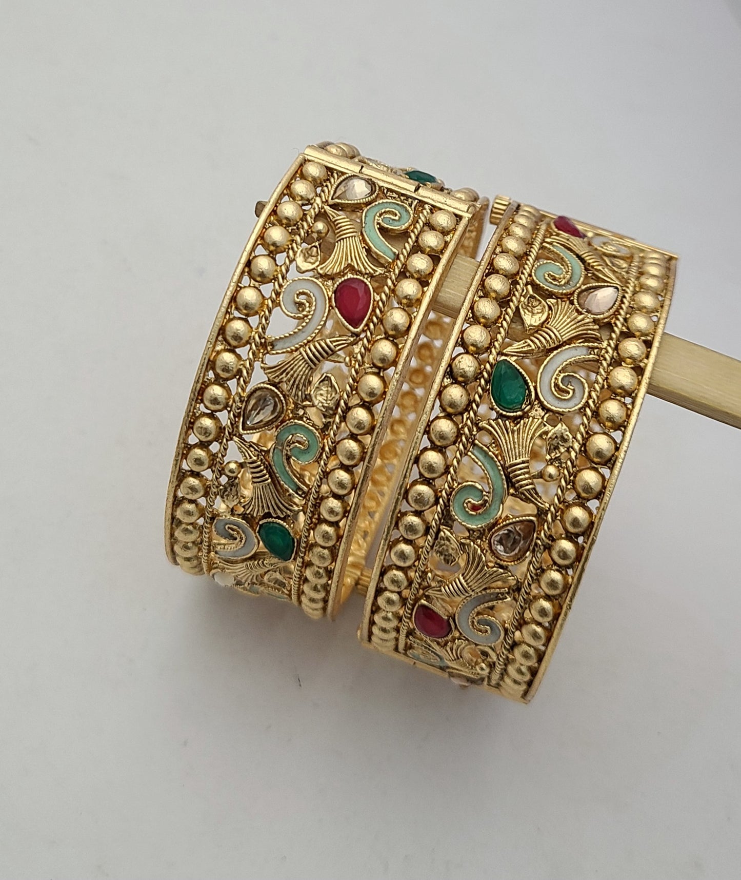 Antique Gold Bangles with Multicolor Enamel Work