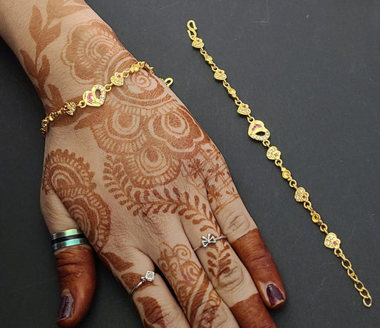 Gold-Plated Heart Link Bracelet with Stone Accents