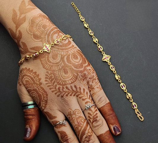 Elegant Gold-Plated Floral Bracelet with Pink Stones