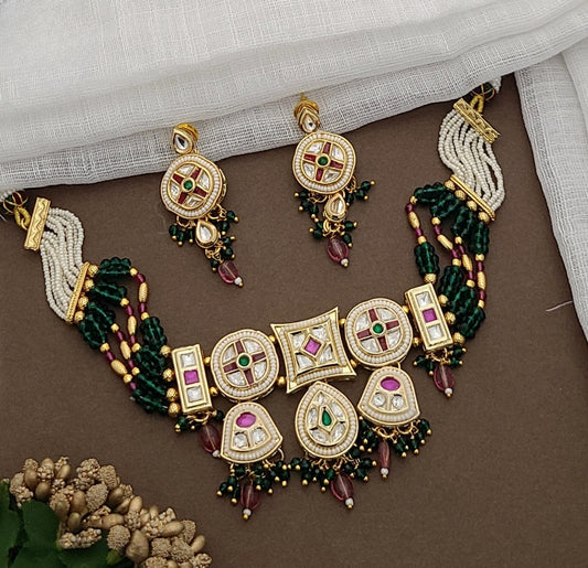 Royal Kundan & Beaded Choker Necklace Set