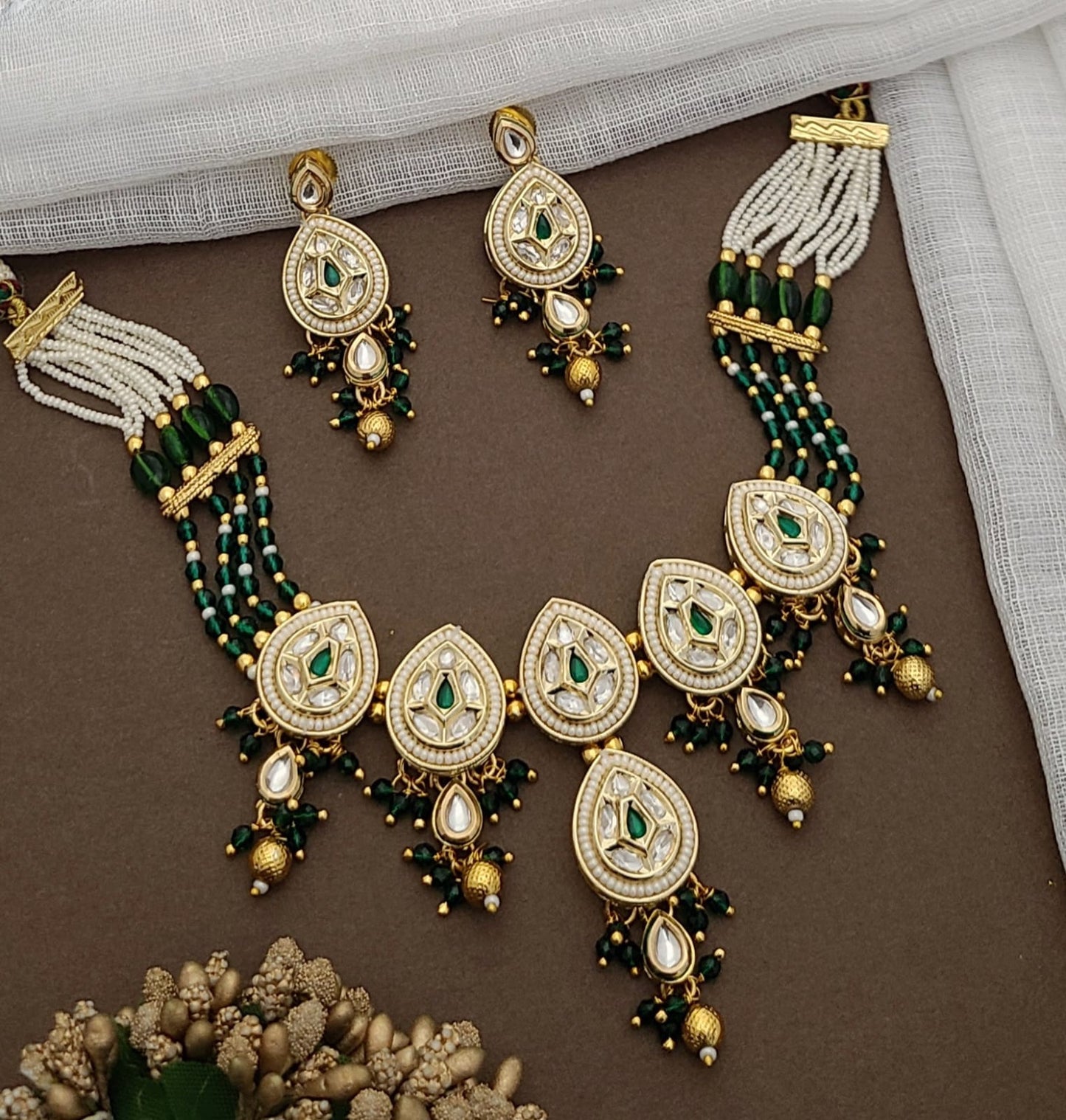 Royal Kundan & Green Beaded Necklace Set