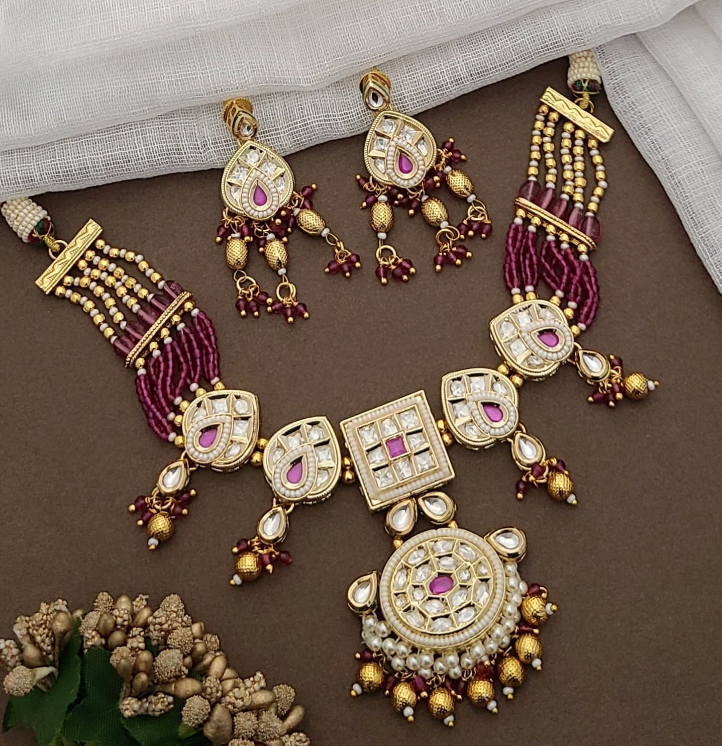 Gold-Plated Kundan & Ruby Choker Necklace Set