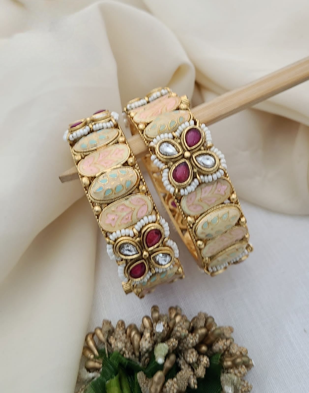 Handcrafted Meenakari Bangles with Kundan & Pearl Detailing