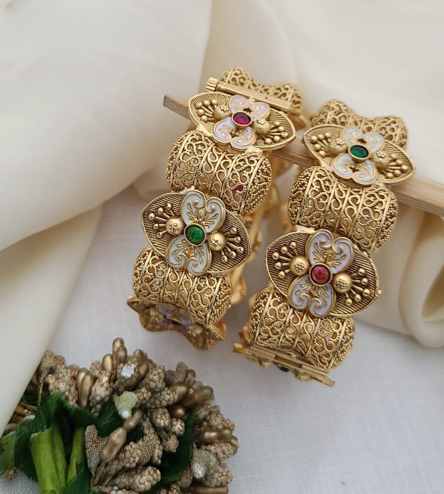 Antique Gold Bangles with Filigree & Enamel Detailing