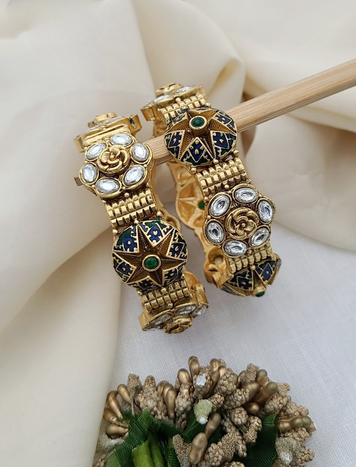 Majestic Kundan & Enamel Antique Gold Bangles