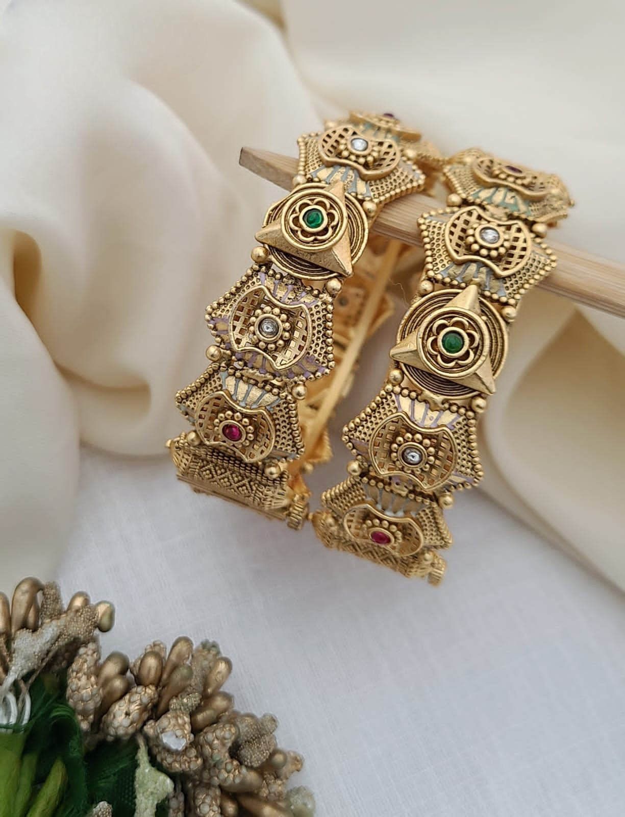 Exquisite Antique Gold Bangles with Royal Motifs