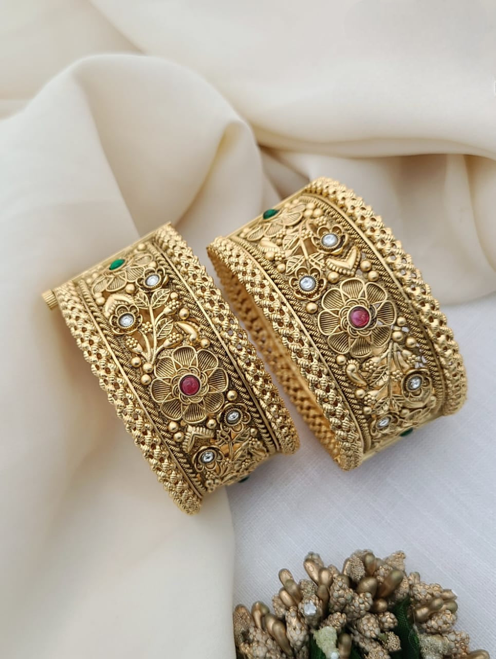 Royal Antique Gold Bangles with Floral Engravings