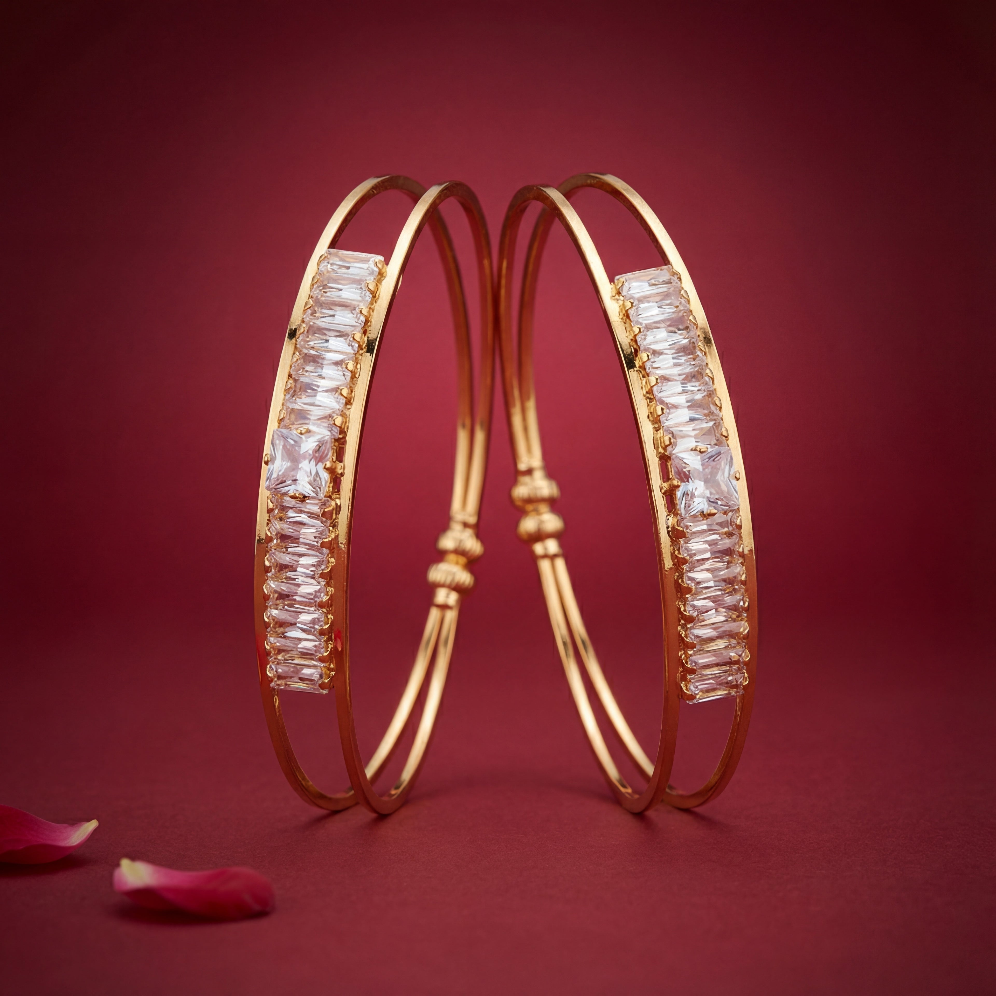 Gold Plated Modern Baguette Stone Bangles with AD Stones - KB010