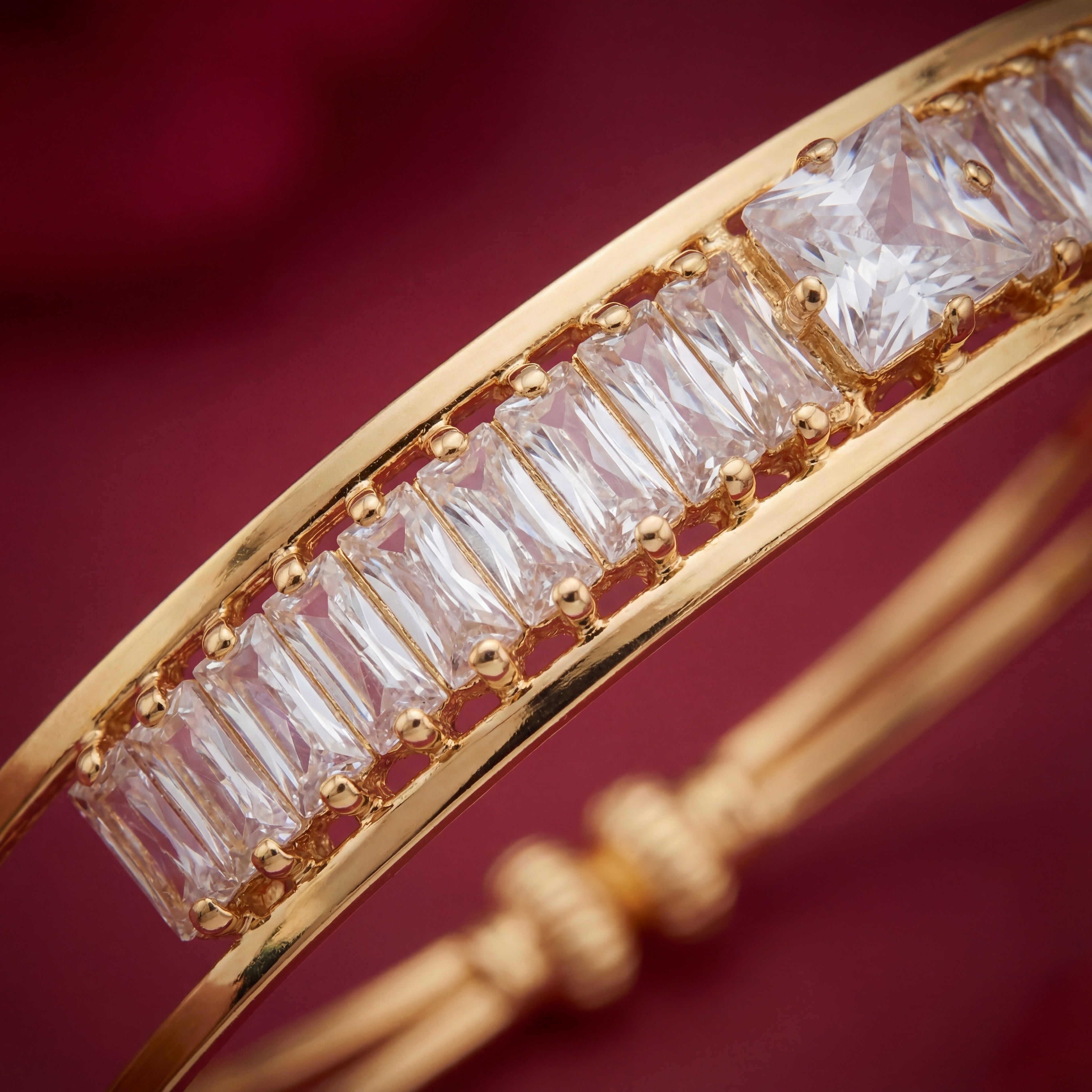 Gold Plated Modern Baguette Stone Bangles with AD Stones - KB010