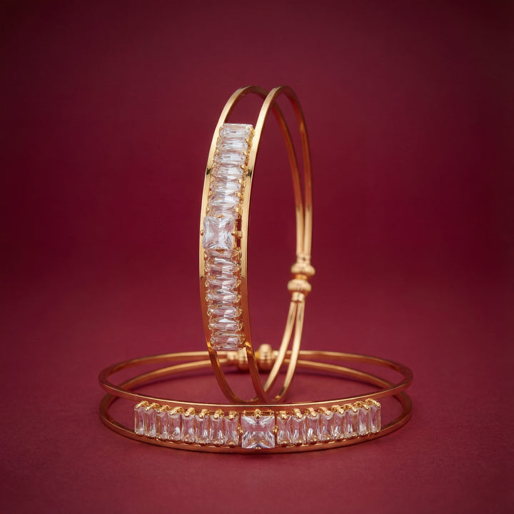 Gold Plated Modern Baguette Stone Bangles with AD Stones - KB010