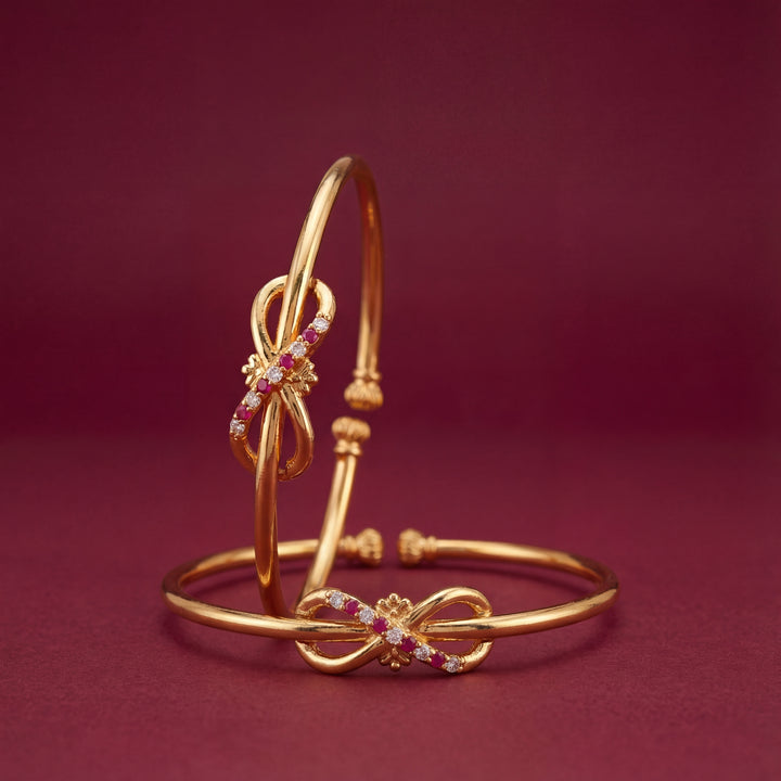 Gold Plated Infinity Knot Bangles with Ruby & AD Stones - KB012