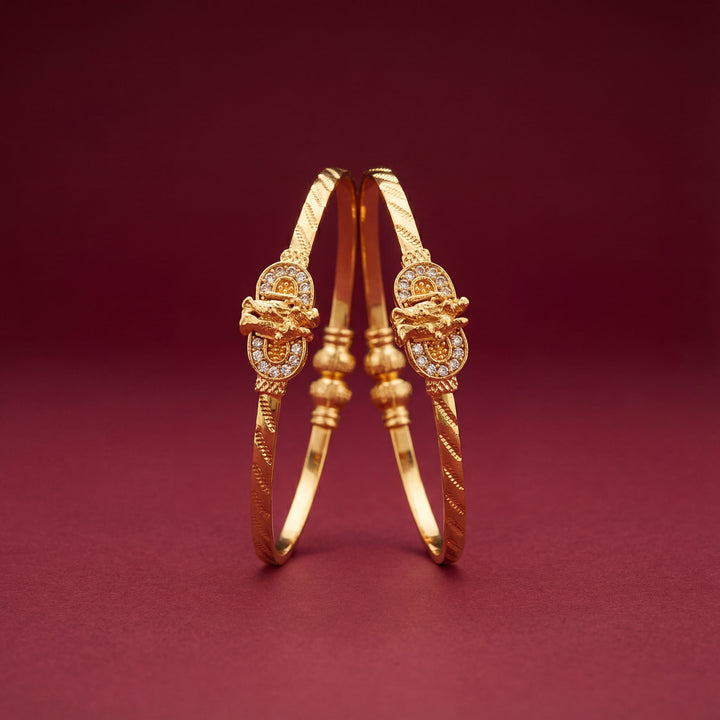 Gold Plated Antique Figure-8 Motif Bangles with AD Stones - KB011