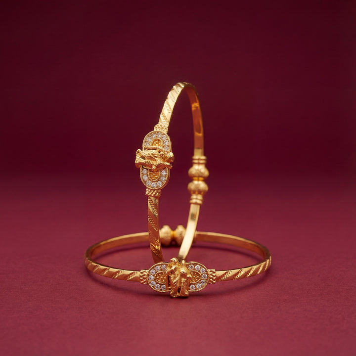 Gold Plated Antique Figure-8 Motif Bangles with AD Stones - KB011