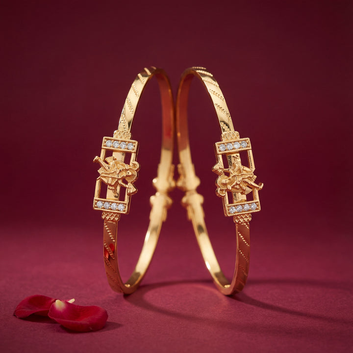 Gold Plated Traditional Rectangular Motif Bangles with AD Stones - KB016