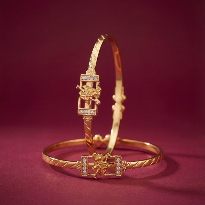 Gold Plated Traditional Rectangular Motif Bangles with AD Stones - KB016