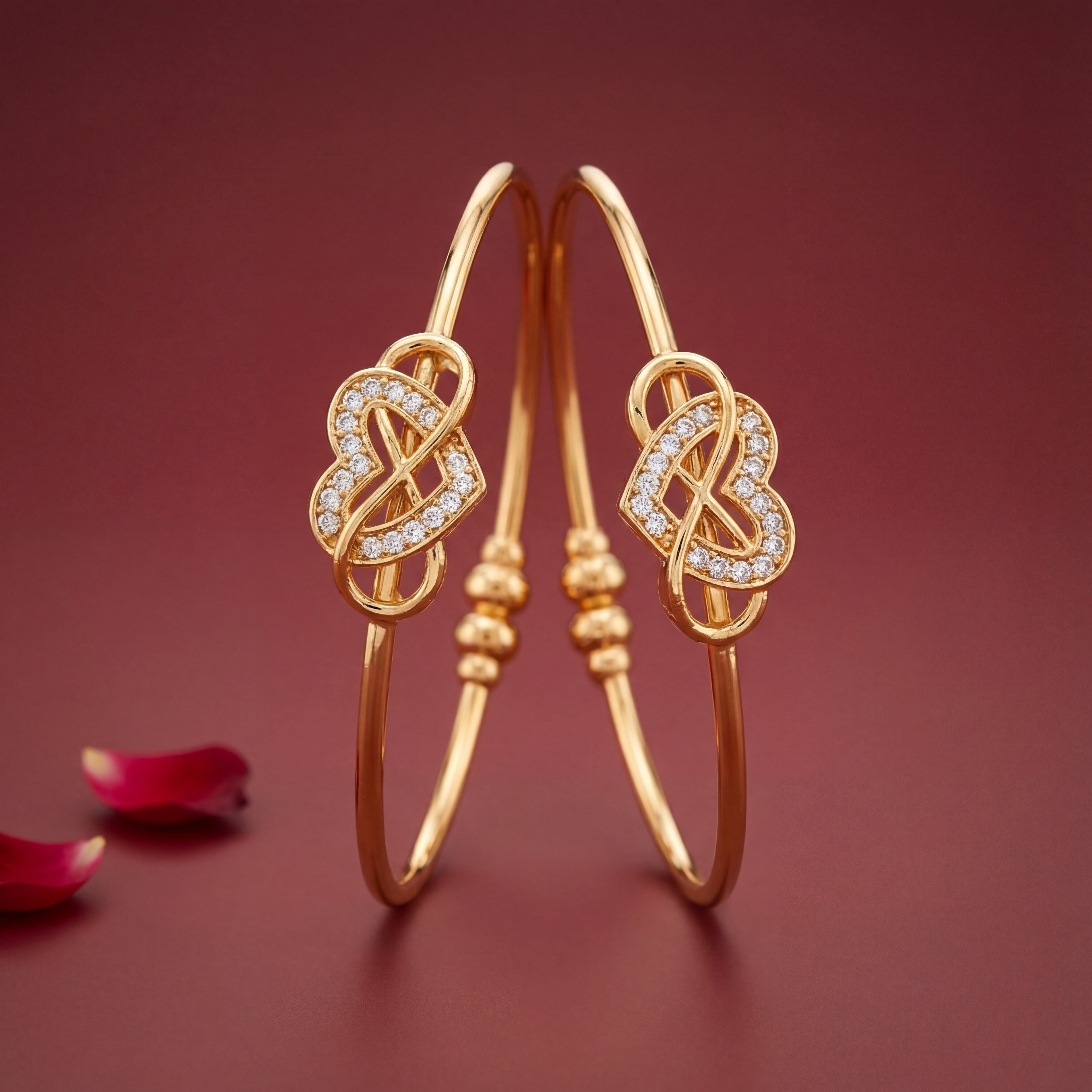 Gold Plated Interlocking Heart Bangles with AD Stones - KB008