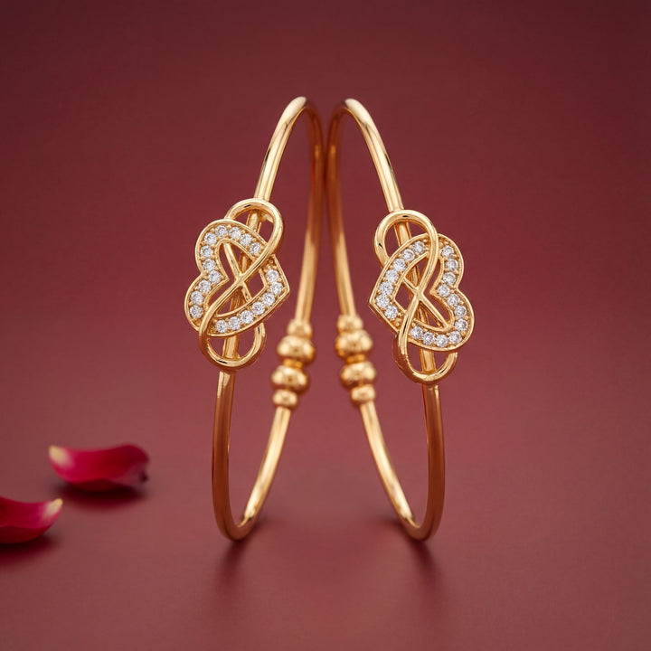 Gold Plated Interlocking Heart Bangles with AD Stones - KB008