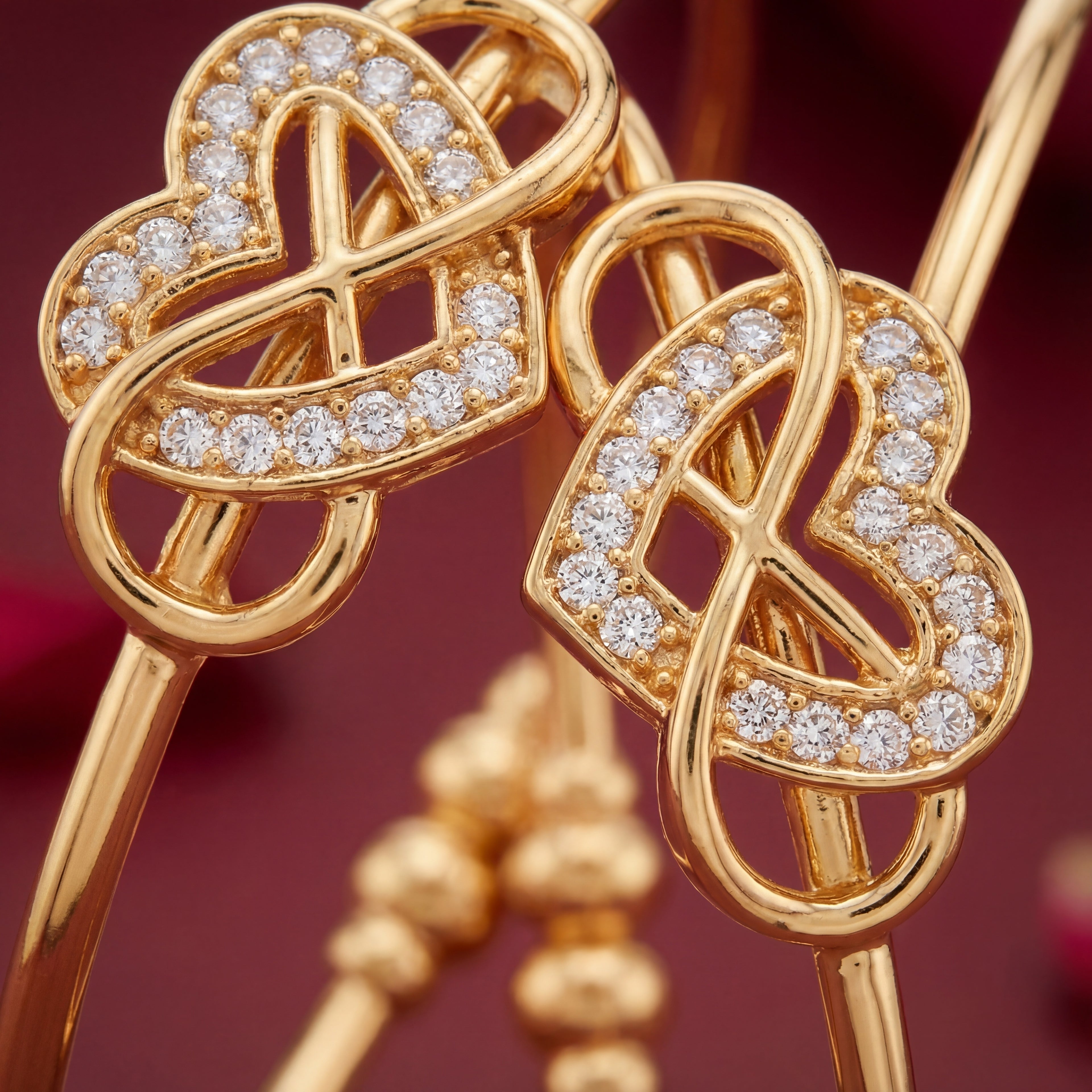 Gold Plated Interlocking Heart Bangles with AD Stones - KB008