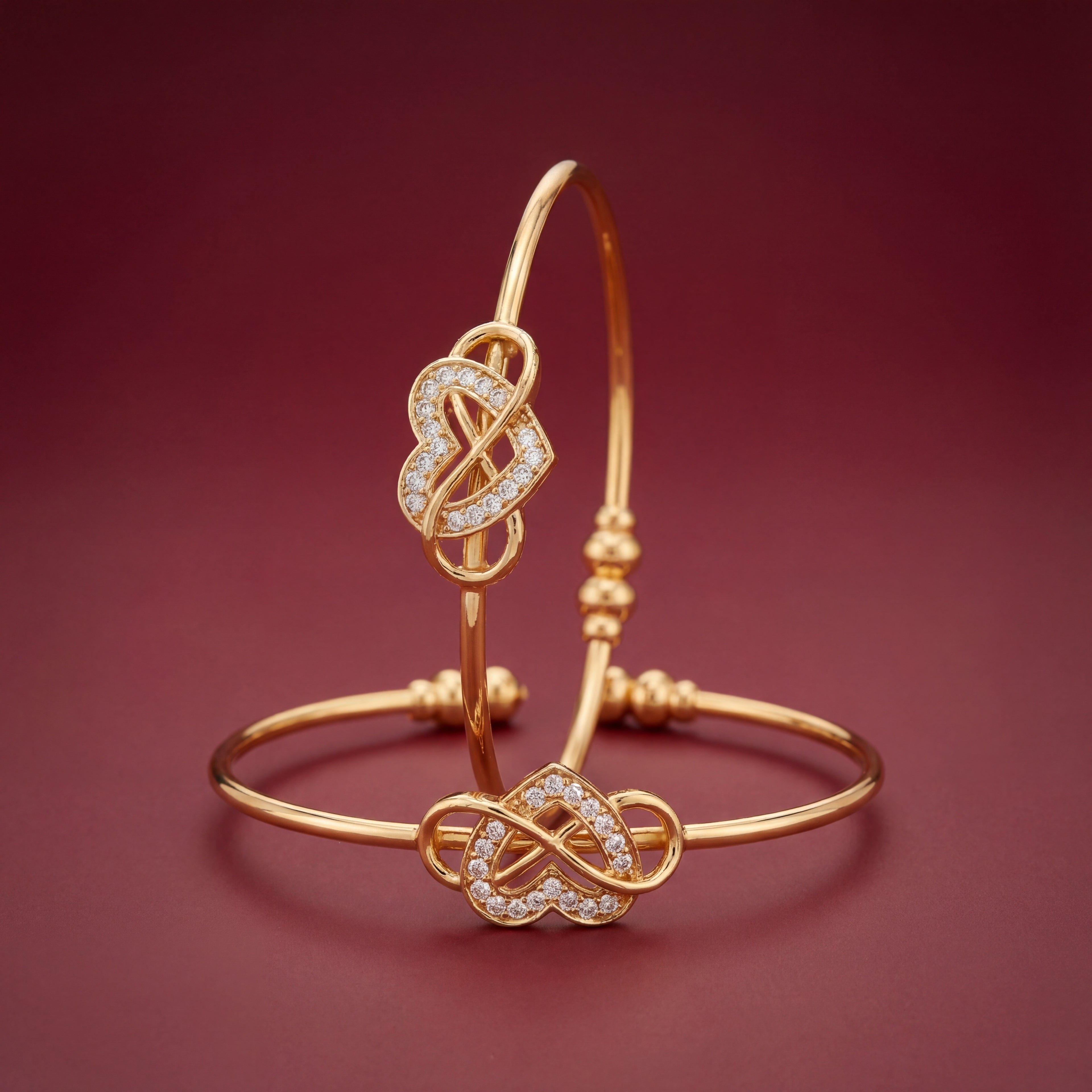 Gold Plated Interlocking Heart Bangles with AD Stones - KB008