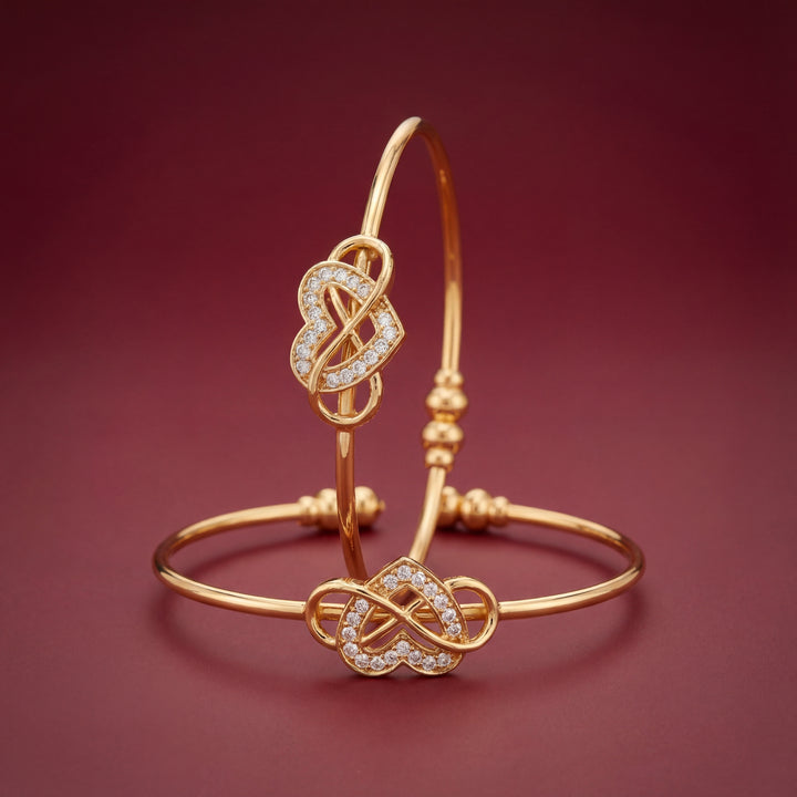 Gold Plated Interlocking Heart Bangles with AD Stones - KB008