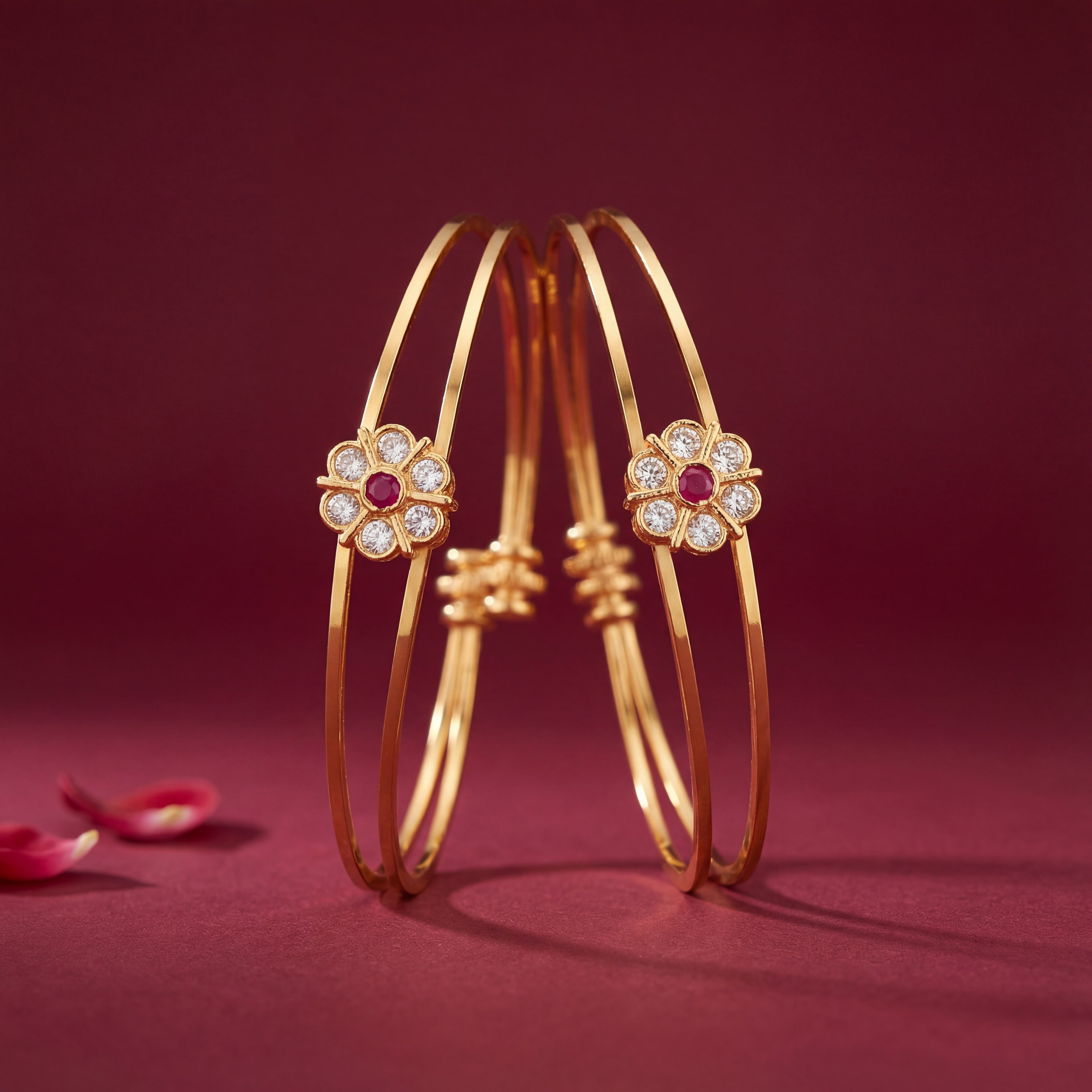 Gold Plated Traditional Double Motif Bangles with AD Stones - KB005