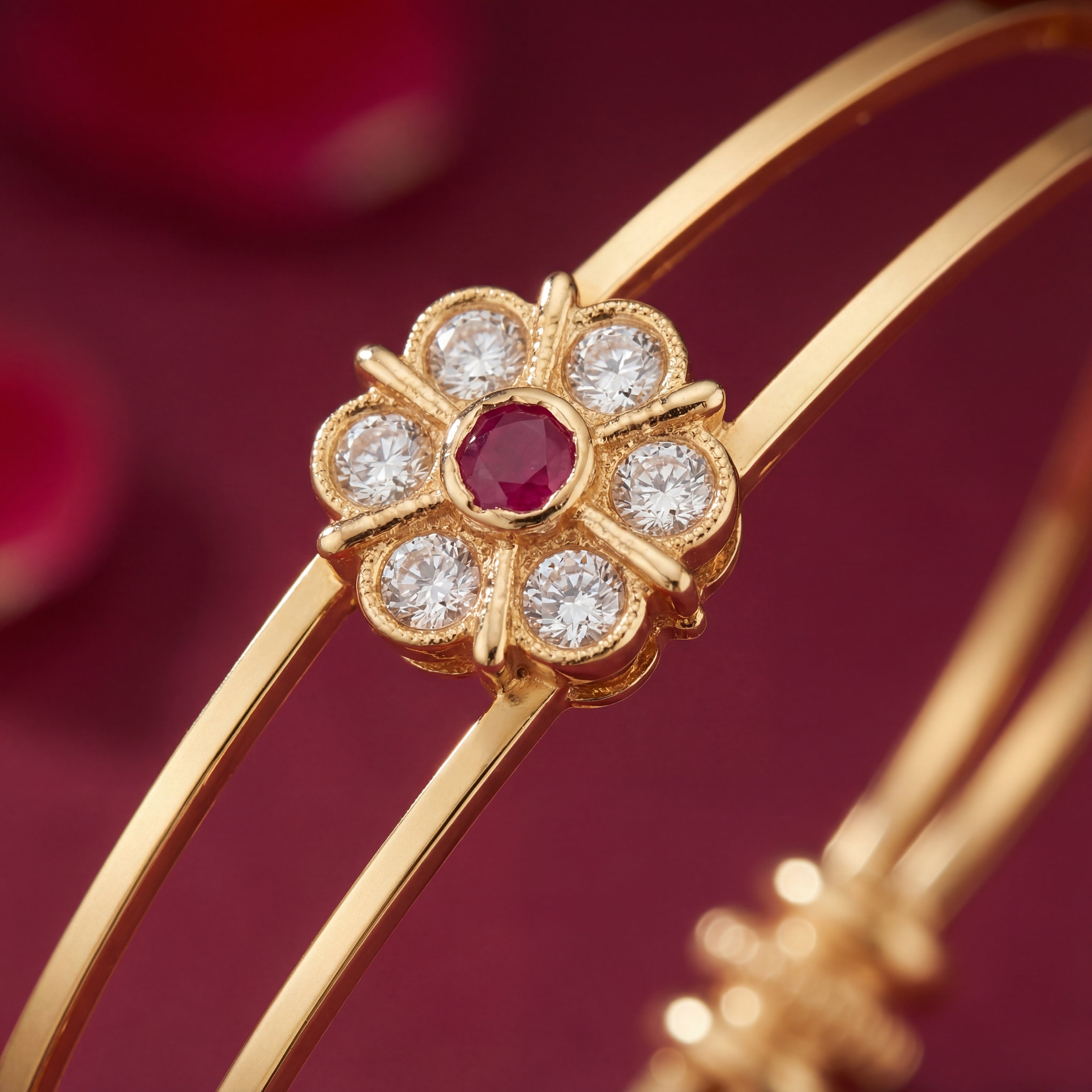 Gold Plated Traditional Double Motif Bangles with AD Stones - KB005