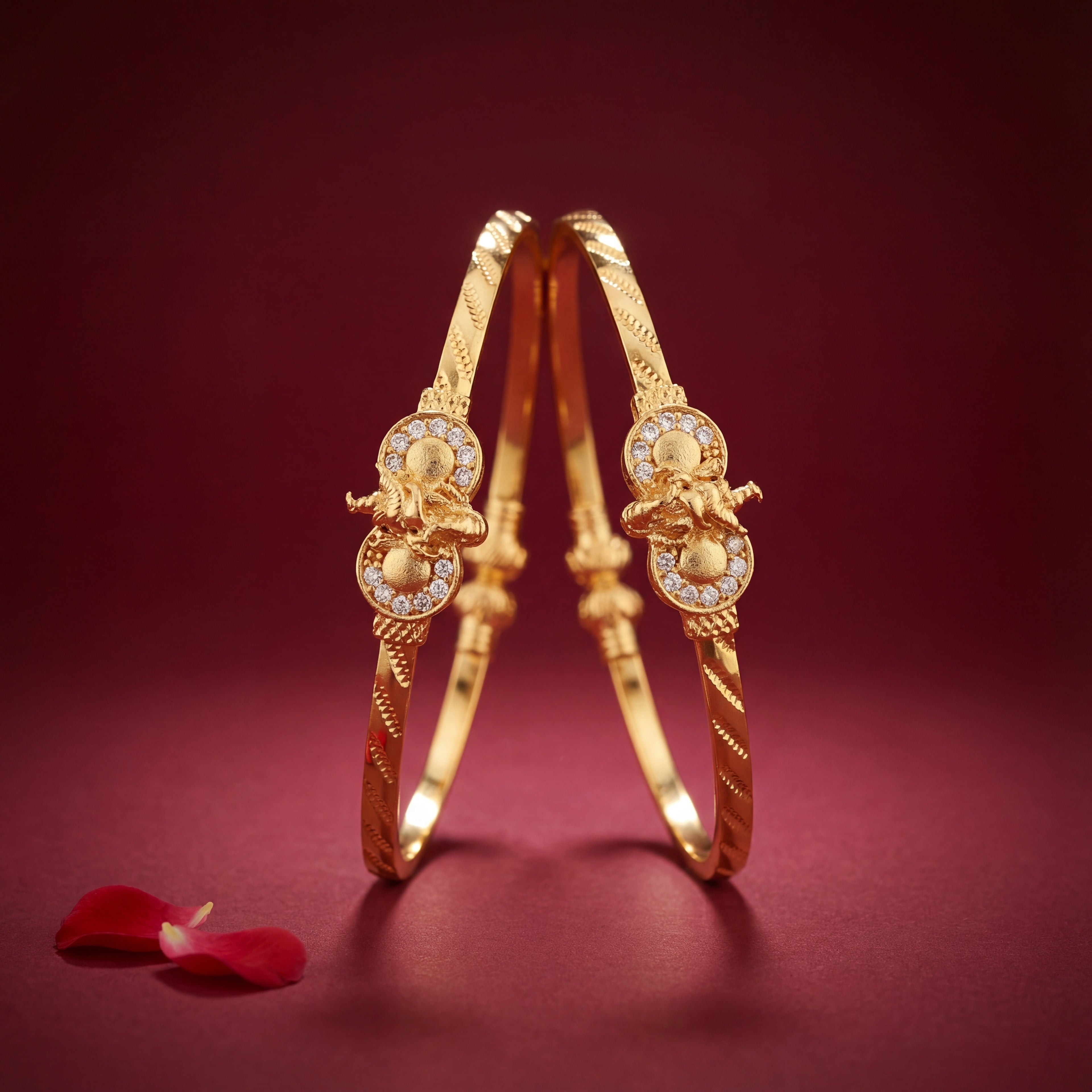 Gold Plated Floral Bangles with Multi-Color Marquise Stones - KB004