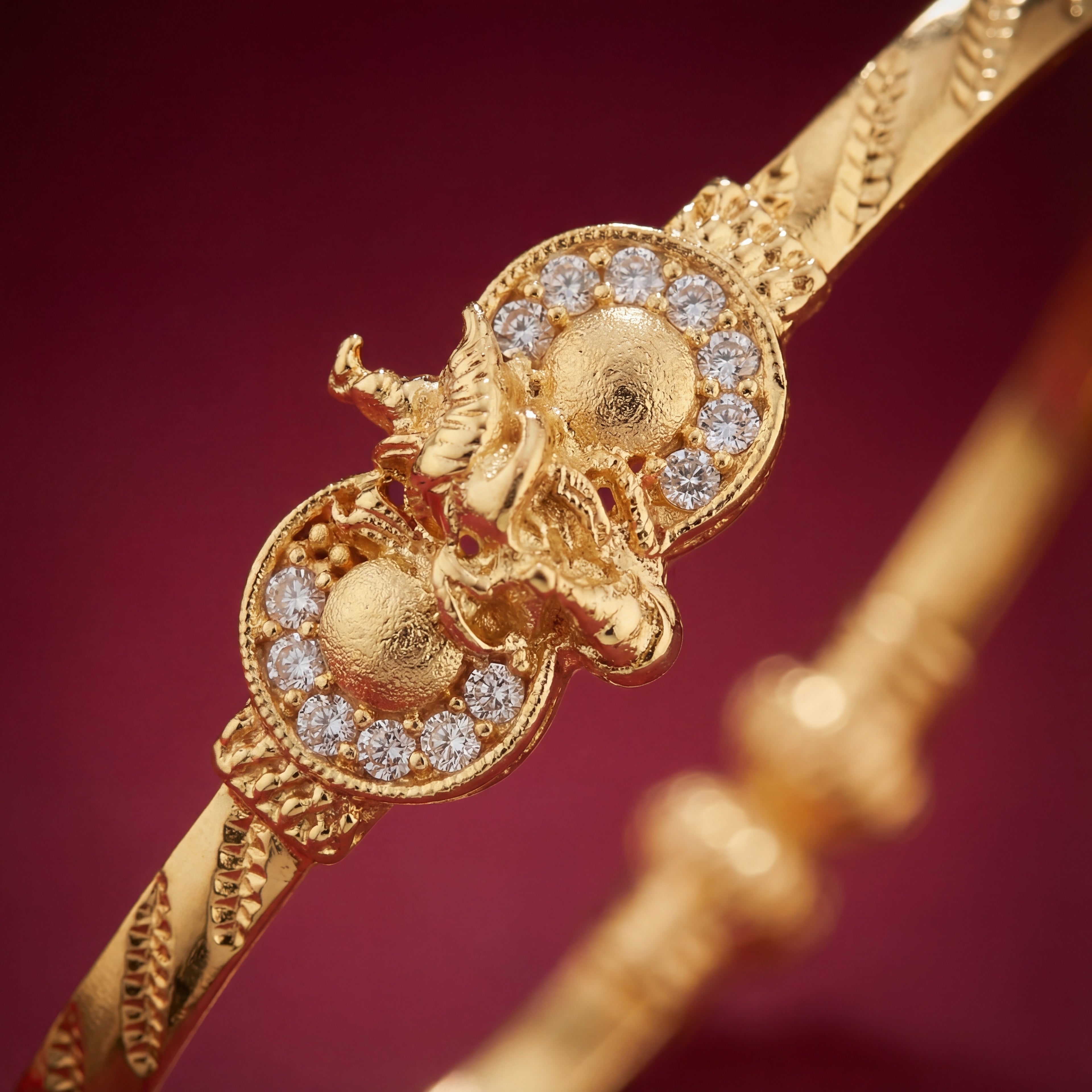 Gold Plated Floral Bangles with Multi-Color Marquise Stones - KB004