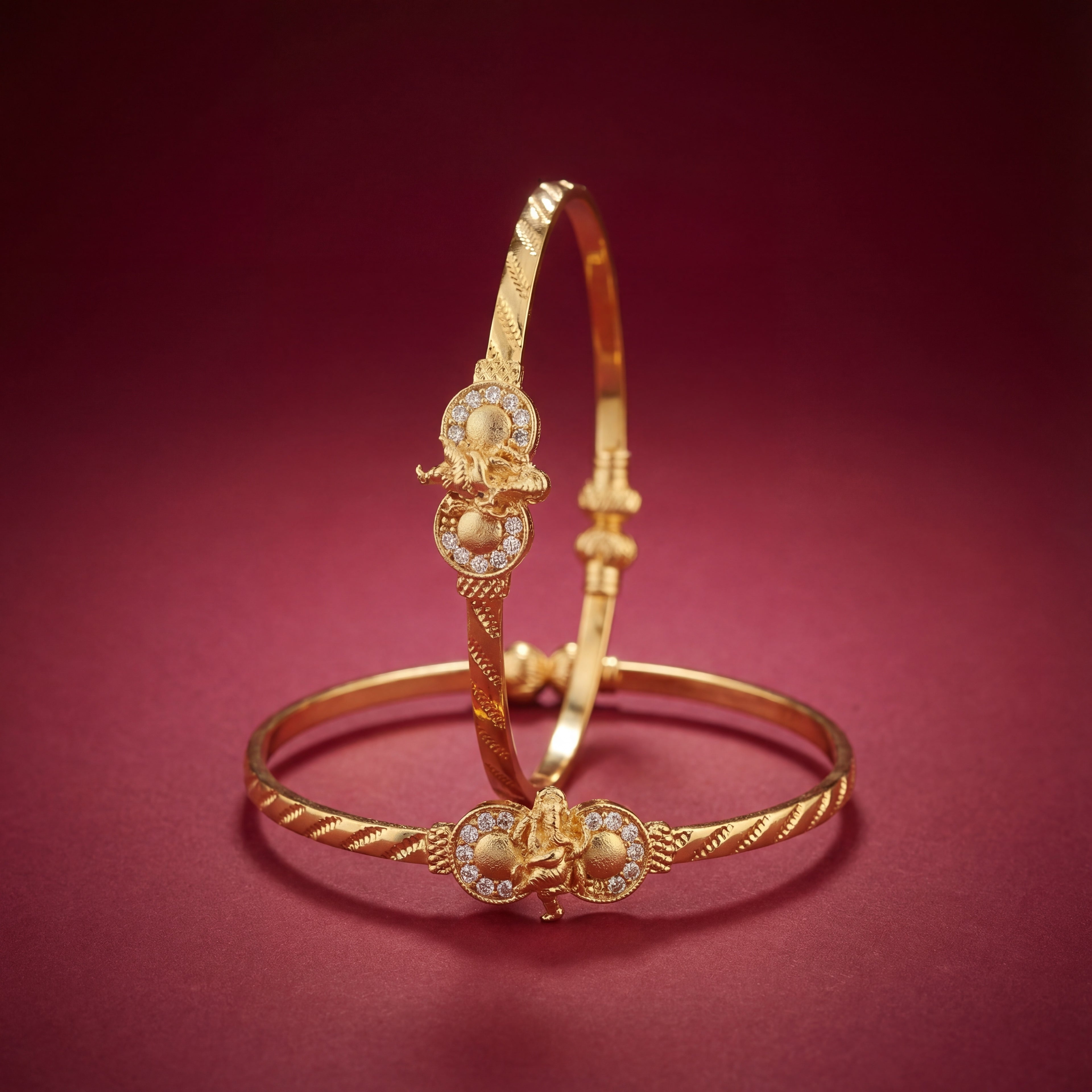 Gold Plated Floral Bangles with Multi-Color Marquise Stones - KB004