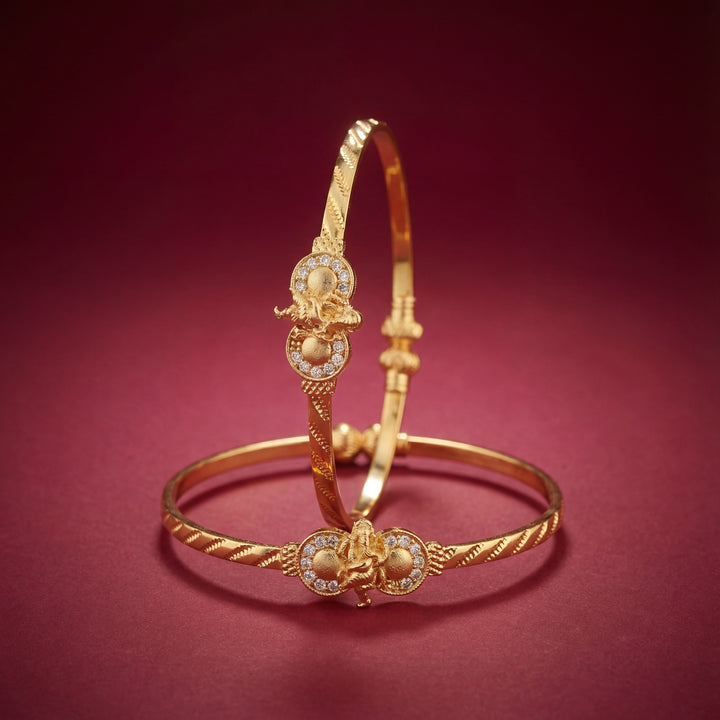 Gold Plated Floral Bangles with Multi-Color Marquise Stones - KB004