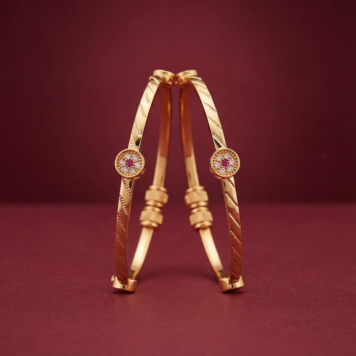 Gold Plated Floral Design Bangles with Multi-Color Marquise Stones - KB003