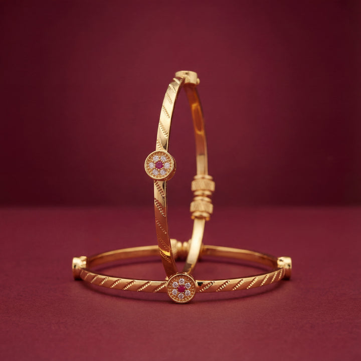 Gold Plated Floral Design Bangles with Multi-Color Marquise Stones - KB003