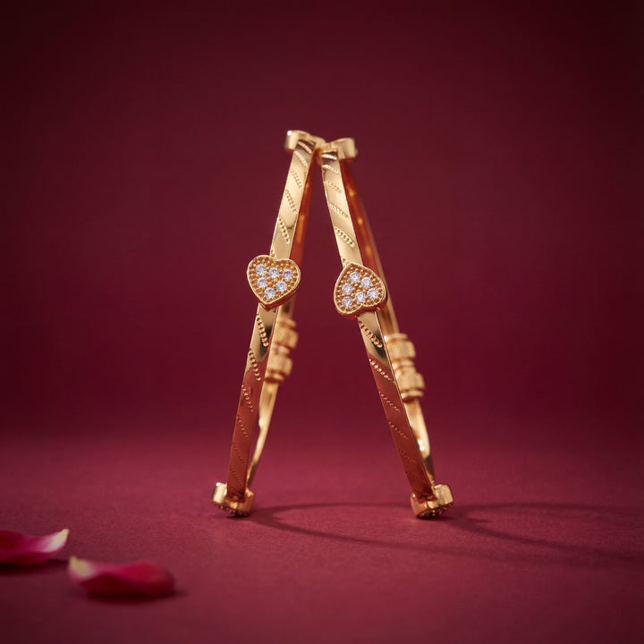 Gold Plated Heart Design Bangles with AD Stones - KB001