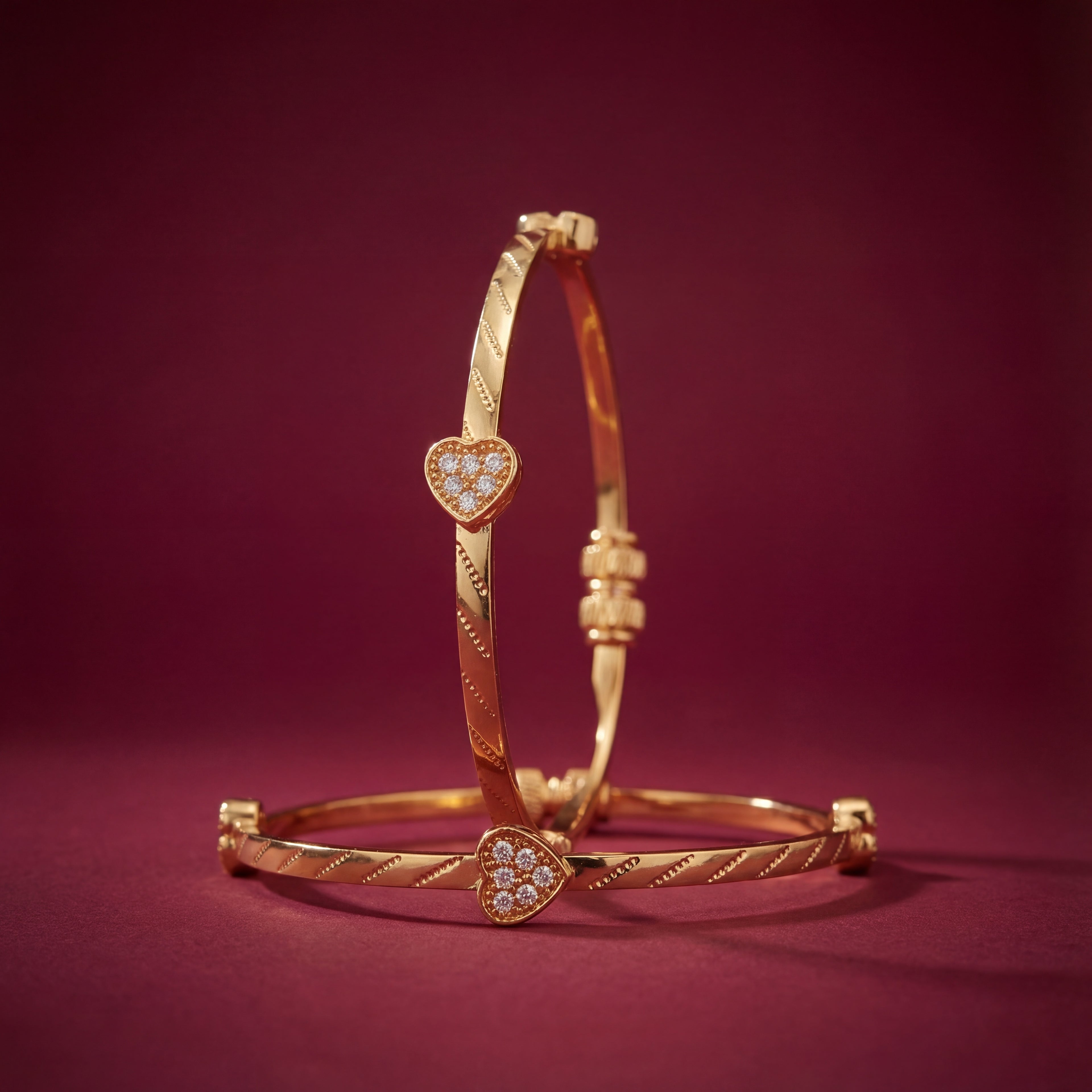 Gold Plated Heart Design Bangles with AD Stones - KB001